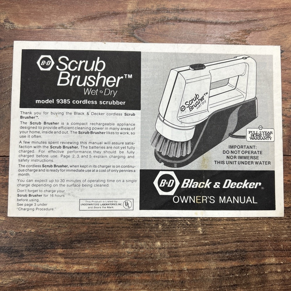 Vintage Black & Decker Scrub Brusher 9385 Owners Operators Manual